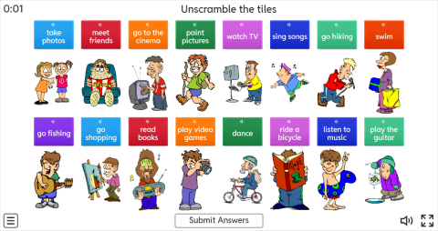 Free Time Activities ESL Unscramble Worksheet