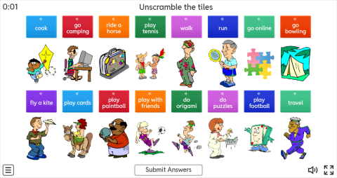 Free Time Activities ESL Unscramble Worksheet