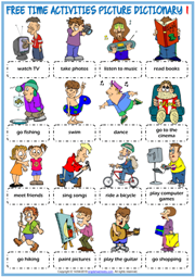 Free Time Activities ESL Picture Dictionary Worksheets