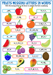 Fruits ESL Missing Letters In Words Exercise Worksheet