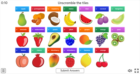 Fruits ESL Interactive Unscramble Worksheet