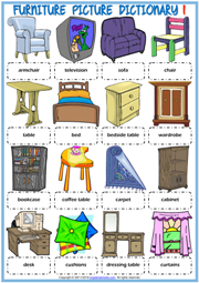 Furniture ESL Printable Picture Dictionary Worksheets For Kids