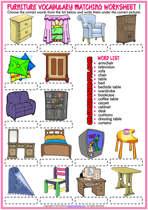 furniture-vocabulary-esl-matching-exercise-worksheets