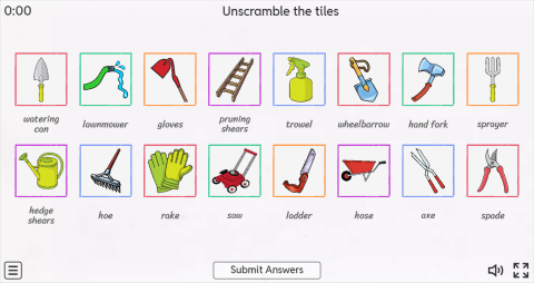 Gardening Tools ESL Interactive Match Up Worksheet