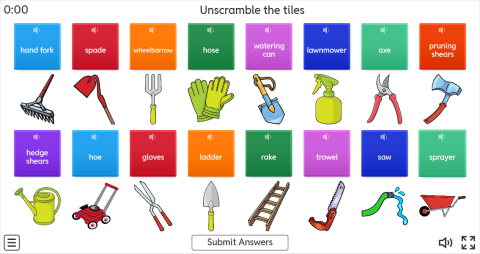 Gardening Tools Interactive Unscramble Worksheet