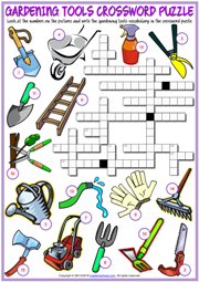 Gardening Tools ESL Printable Crossword Puzzle Worksheet