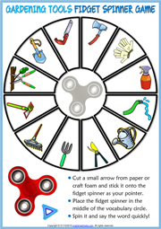 Gardening Tools ESL Printable Fidget Spinner Game For Kids