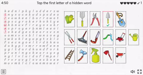 Gardening Tools ESL Interactive Wordsearch Puzzle