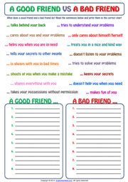 A Good Friend vs A Bad Friend ESL Exercise Worksheet