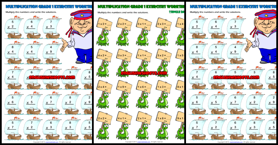 Grade 1 Multiplication Printable Maths Worksheets and Exercises