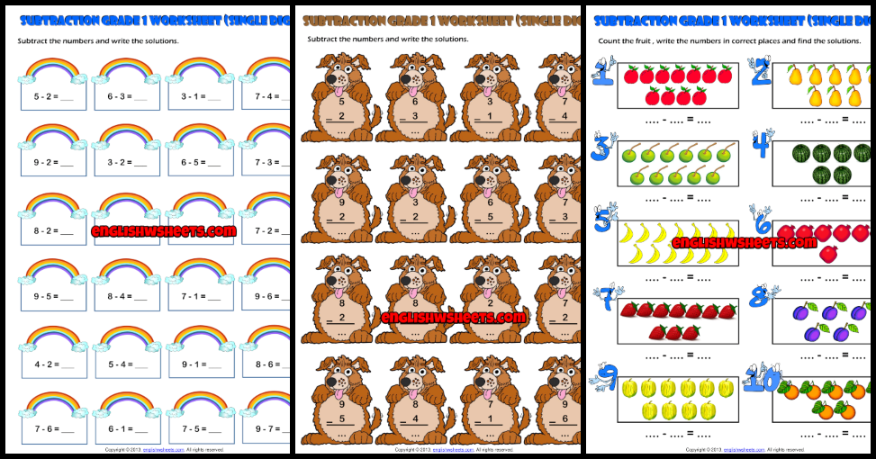 Grade 1 Addition And Subtraction Worksheets With Pictures