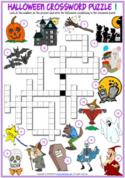 Halloween ESL Printable Crossword Puzzle Worksheets