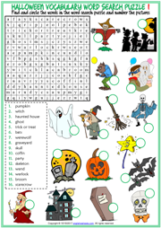 Halloween ESL Printable Word Search Puzzle Worksheets