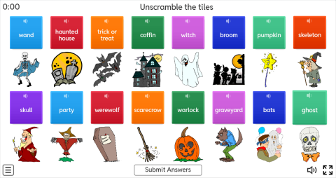 Halloween ESL Interactive Unscramble Worksheet