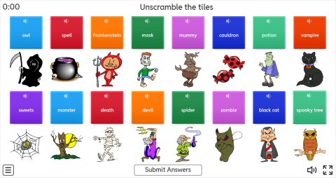 Halloween ESL Interactive Unscramble Worksheet