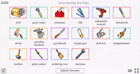 Hand Tools ESL Interactive Match Up Worksheet