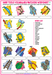 Hand Tools ESL Matching Exercise Worksheets For Kids