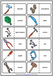 Hand Tools ESL Printable Dominoes Game For Kids
