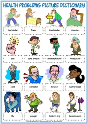 Health Problems ESL Printable Picture Dictionary For Kids
