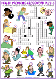 Health Problems ESL Crossword Puzzle Worksheet for Kids