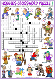 Hobbies ESL Printable Crossword Puzzle Worksheets For Kids