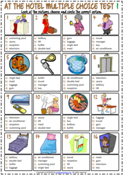 Hotel Vocabulary ESL Printable Multiple Choice Tests For Kids