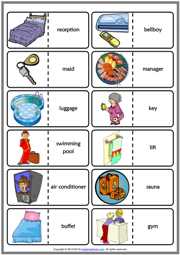 Hotel Vocabulary ESL Printable Dominoes Game For Kids