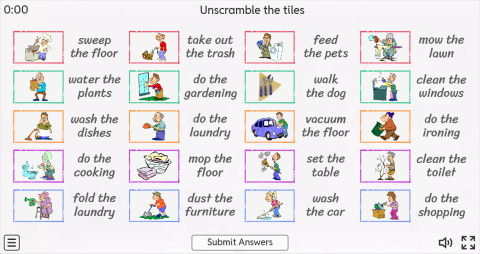 Household Chores ESL Interactive Match Up Worksheet
