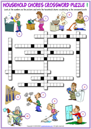 Household Chores ESL Crossword Puzzle Worksheet for Kids