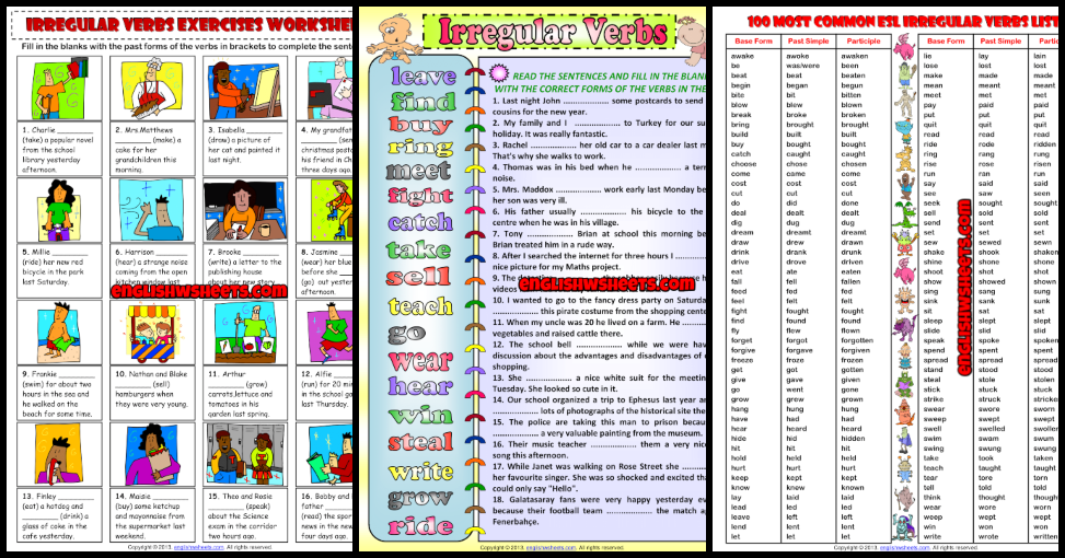 english irregular verbs worksheets