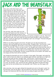 Jack and the Beanstalk ESL Reading Text Worksheet For Kids