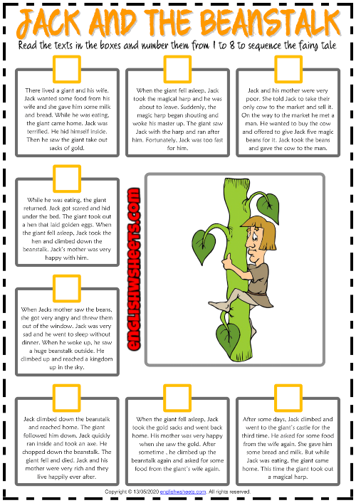 Jack and the Beanstalk ESL Sequencing the Story Worksheet