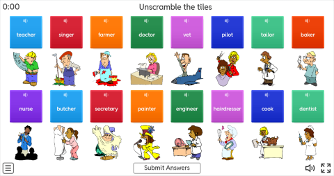 Jobs ESL Interactive Unscramble Worksheet