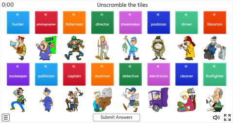 Jobs ESL Interactive Unscramble Worksheet