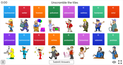 Jobs ESL Interactive Unscramble Worksheet