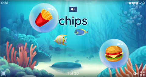 Junk Food ESL Vocabulary Flying Fruit Game