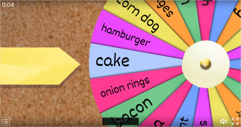 Junk Food ESL Interactive Spin The Wheel Worksheet