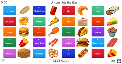 Junk Food ESL Interactive Unscramble Worksheet