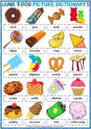 Junk Food ESL Printable Picture Dictionary Worksheets