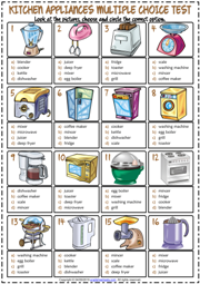 Kitchen Appliances ESL Printable Multiple Choice Test For Kids