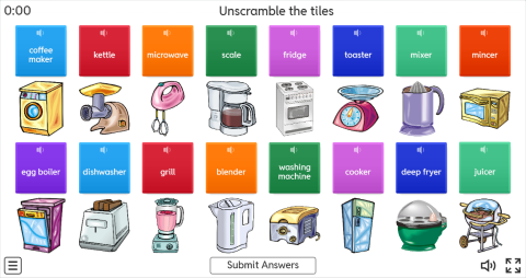 Kitchen Appliances Interactive Unscramble Worksheet