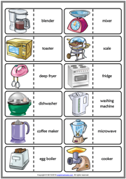 Kitchen Appliances ESL Printable Dominoes Game For Kids