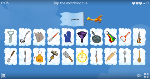 Kitchen Utensils Interactive Find The Match Worksheet