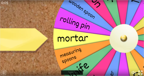 Kitchen Utensils Interactive Spin The Wheel Worksheet