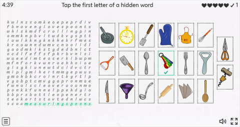 Kitchen Utensils ESL Interactive Wordsearch Puzzle