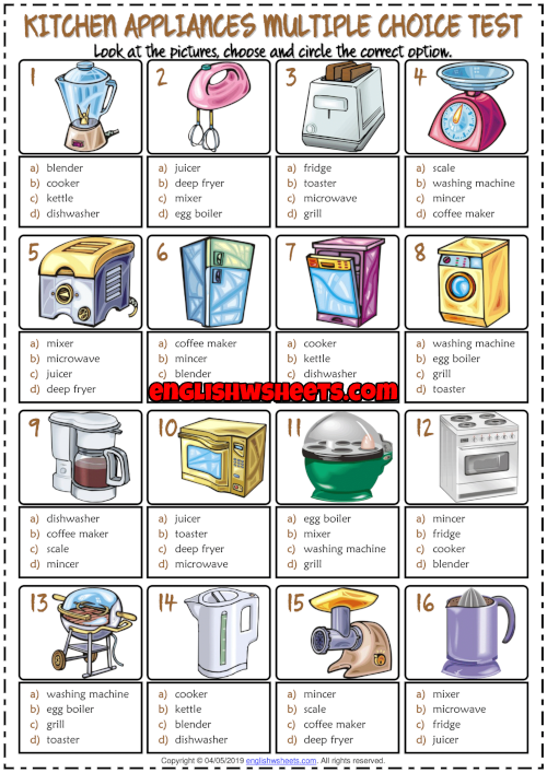 Kitchen Appliances ESL Vocabulary Worksheets