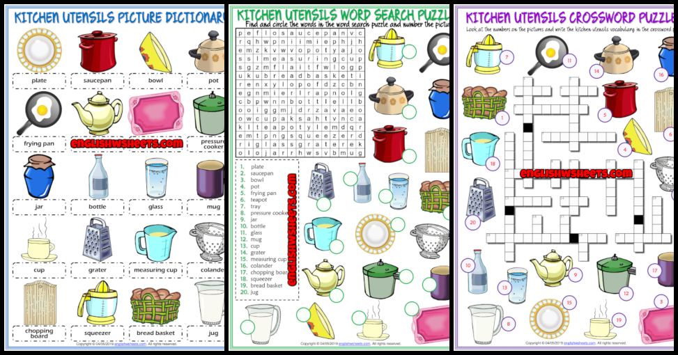 English Worksheet In The Kitchen Utensils And Appliances