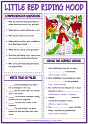 Little Red Riding Hood ESL Reading Comprehension Questions Worksheet