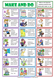 Make and Do Collocation ESL Grammar Exercise Worksheet