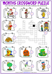 Months ESL Printable Crossword Puzzle Worksheet For Kids